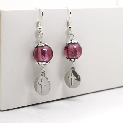 Murano Glass Cross Earrings | Handmade Christian Dangle Earrings | Italian Artisan Jewelry