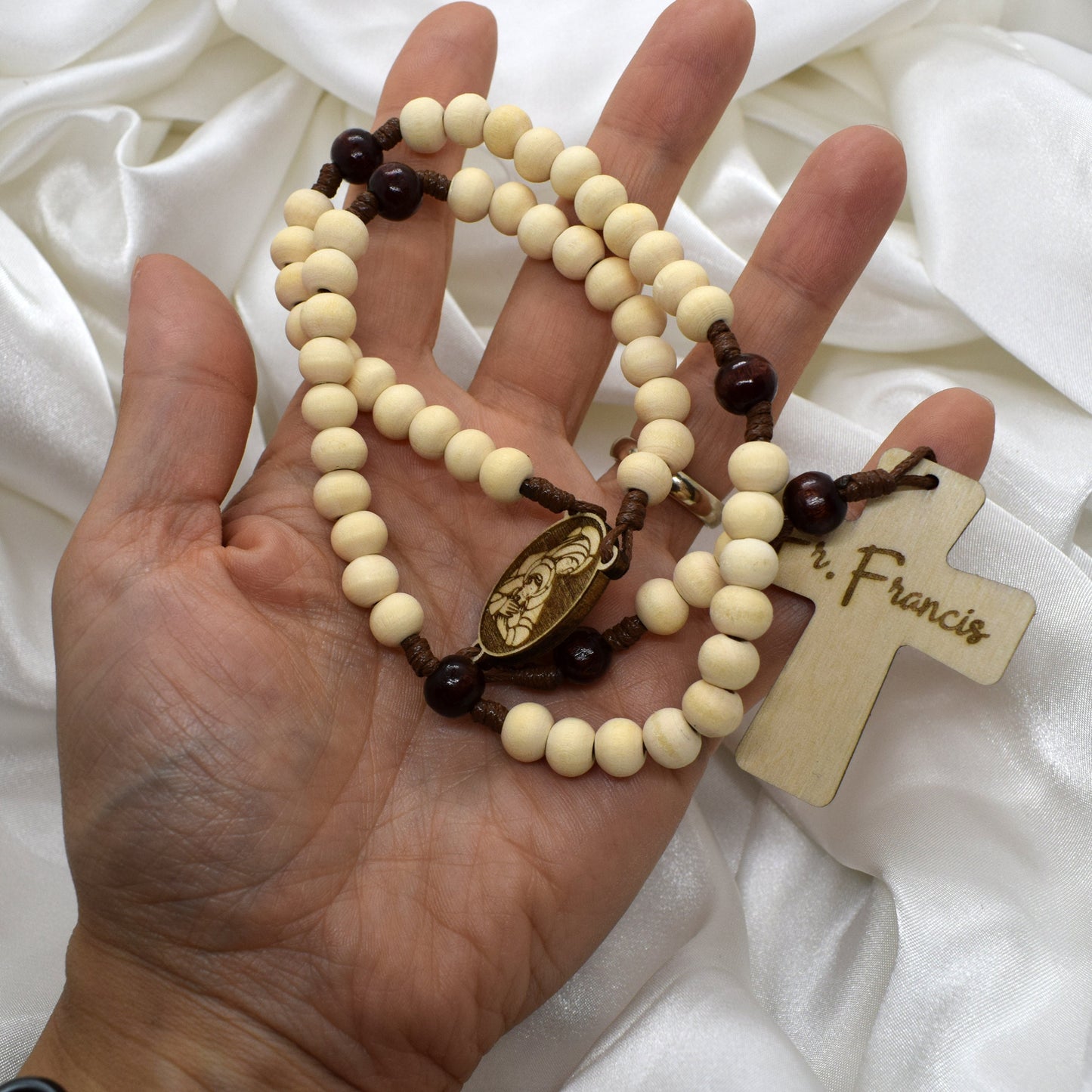 Personalized Wooden Name Rosary – Engraved Custom Rosary for Christening, First Communion & Confirmation | 5, 6 or 7 Decades