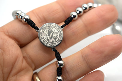 St. Benedict Stainless Steel Rosary – Handmade Italian Five Decades Rosary