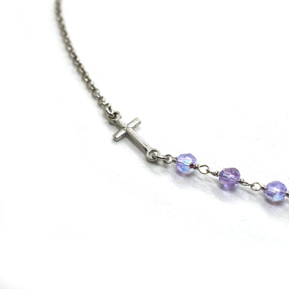 Handmade Sterling Silver Rosary Necklace – Aurora Borealis Swarovski Crystals & Miraculous Medal | Italian Catholic Jewelry