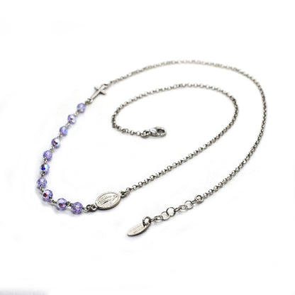Handmade Sterling Silver Rosary Necklace – Aurora Borealis Swarovski Crystals & Miraculous Medal | Italian Catholic Jewelry