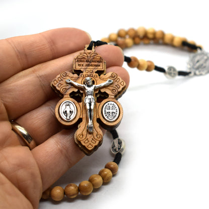 Olive Wood Forgiveness Rosary | Handmade Saint Benedict & Miraculous Medal Rosary made in Italy