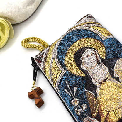 🌿 St Francis & St Clare Rosary Pouch – Handmade Tapestry Coin Holder – Catholic Gift