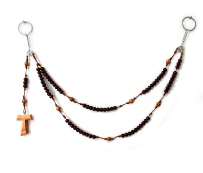 Belt Habit Rosary – Holy Land Olive Wood, Franciscan Crown, 5/7 Decades with St. Francis Tau Cross | Handmade Catholic Gift