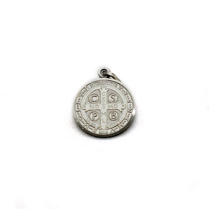 Saint Benedict Sterling Silver 925 Medal – Rhodium-Plated Italian Pendant Necklace | San Benito Catholic Jewelry
