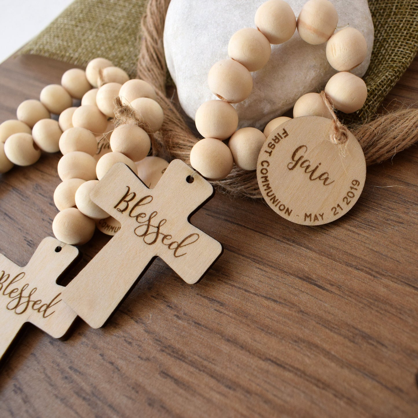 Personalized Wooden Pocket Rosary Favors – Baptism, First Communion & Christening Gifts