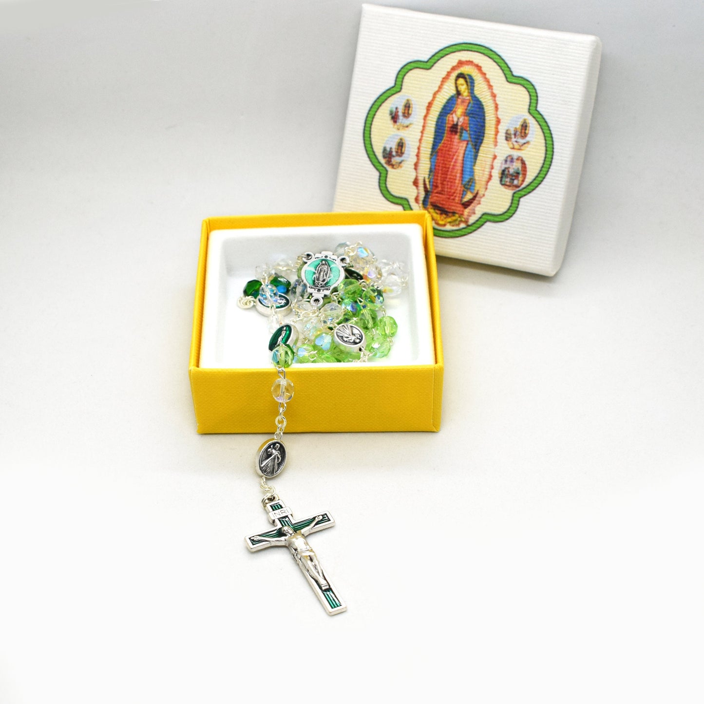 Our Lady of Guadalupe Rosary – Italian Green Crystal Rosary Necklace, Catholic Gift, First Communion