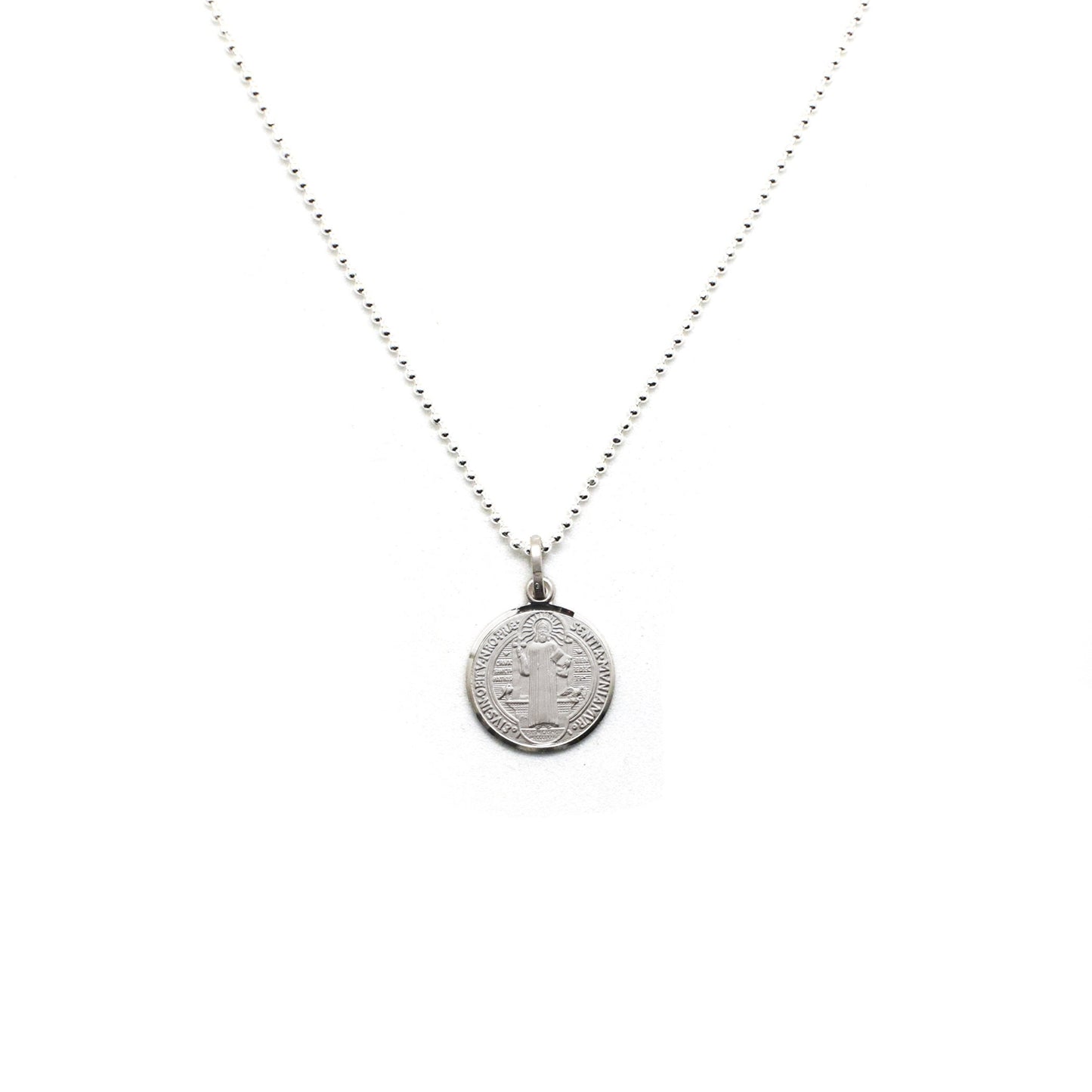 Saint Benedict Sterling Silver 925 Medal – Rhodium-Plated Italian Pendant Necklace | San Benito Catholic Jewelry