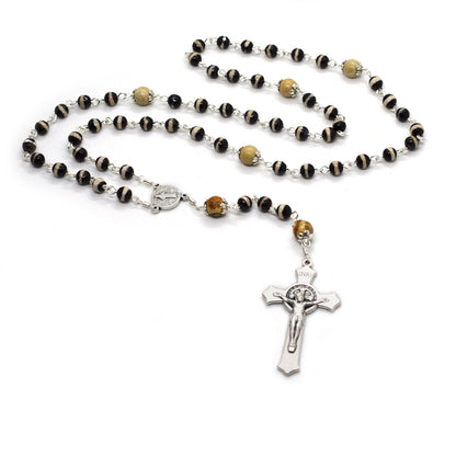 St. Benedict Five Decades Gemstone Rosary | Unbreakable Handmade Italian Rosary | Catholic Gift
