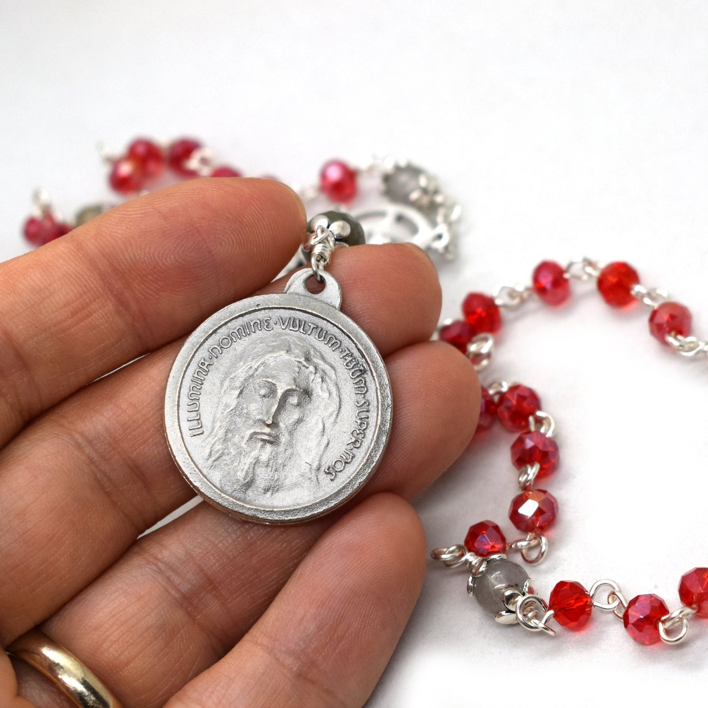 Holy Face of Jesus Chaplet | Crystal & Gemstone Unbreakable Rosary | Handmade in Italy | Confirmation & Faith Gift