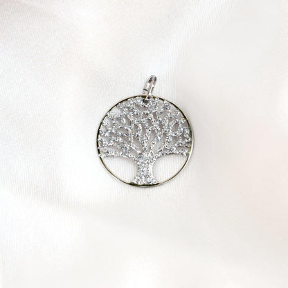 Sterling Silver 925 Glitter Tree of Life Pendant Ø24mm | Italian Necklace, Minimalist Jewelry