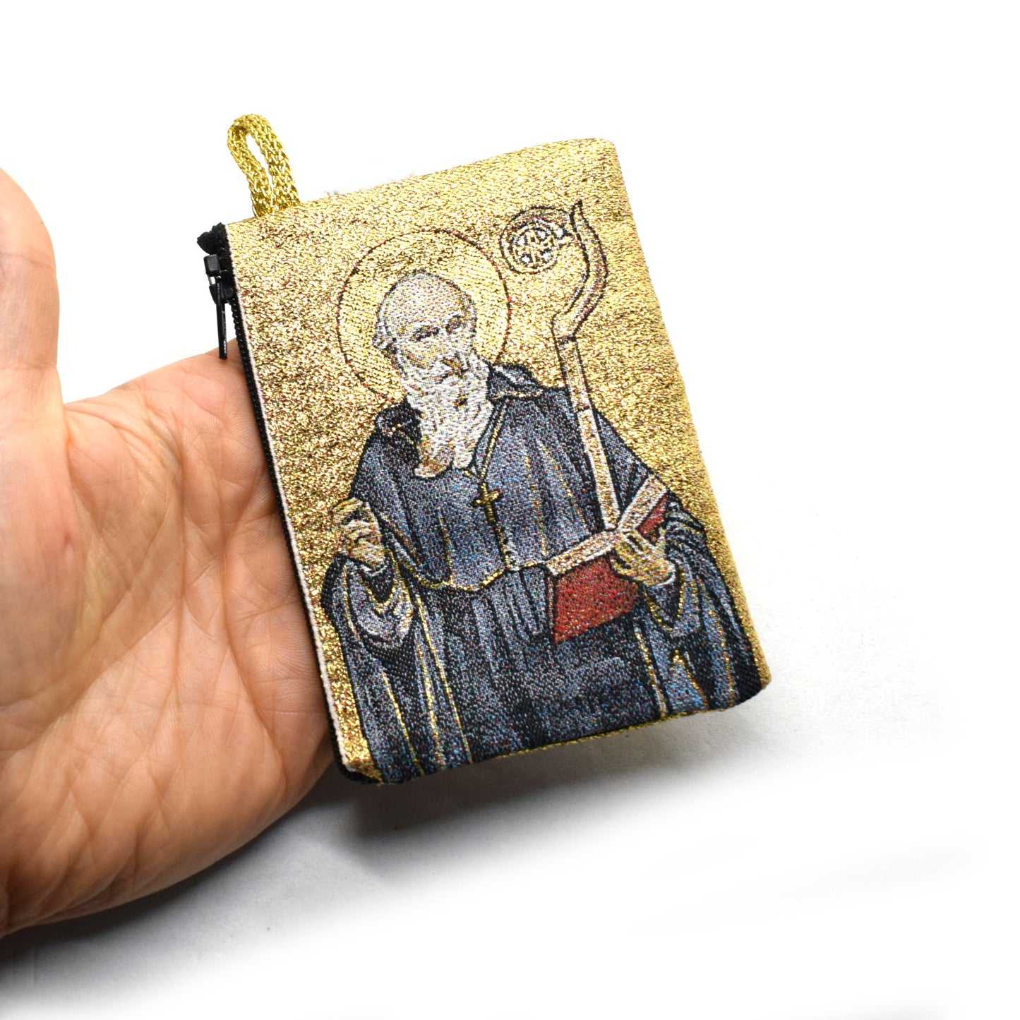 Saint Benedict Rosary Pouch – Medallion Tapestry Coin Bag - Grani di Senape Studio