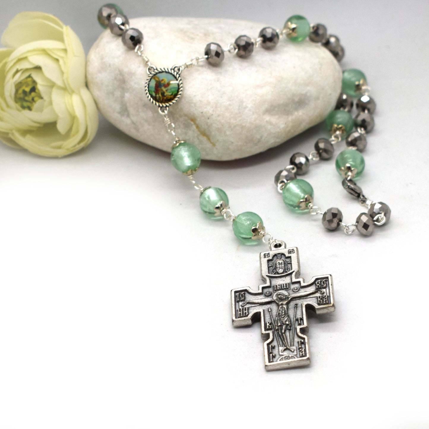 Chaplet of the 9 Choirs of Angels in Murano Glass and Crystals - Grani di Senape Studio