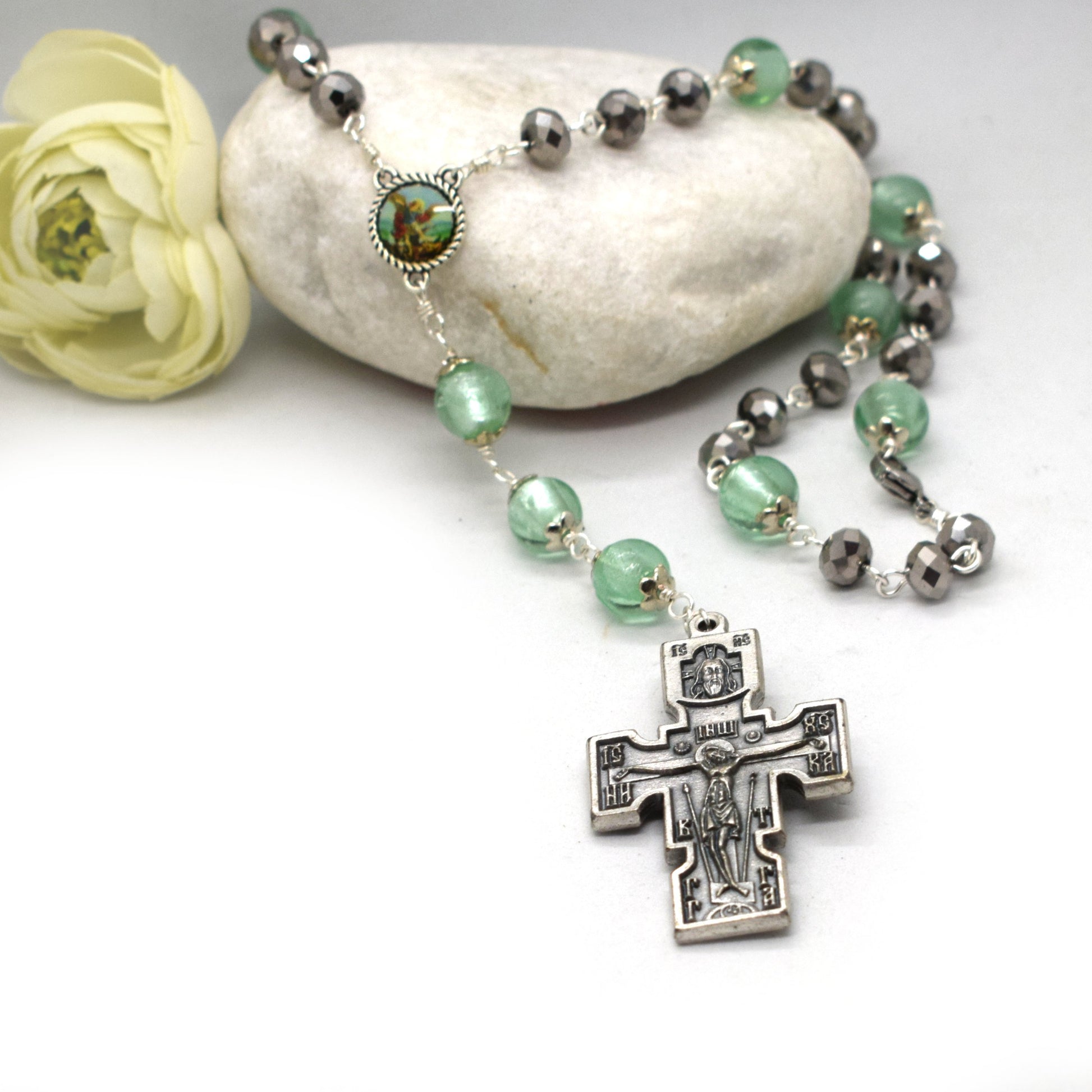 Chaplet of the 9 Choirs of Angels in Murano Glass and Crystals - Grani di Senape Studio