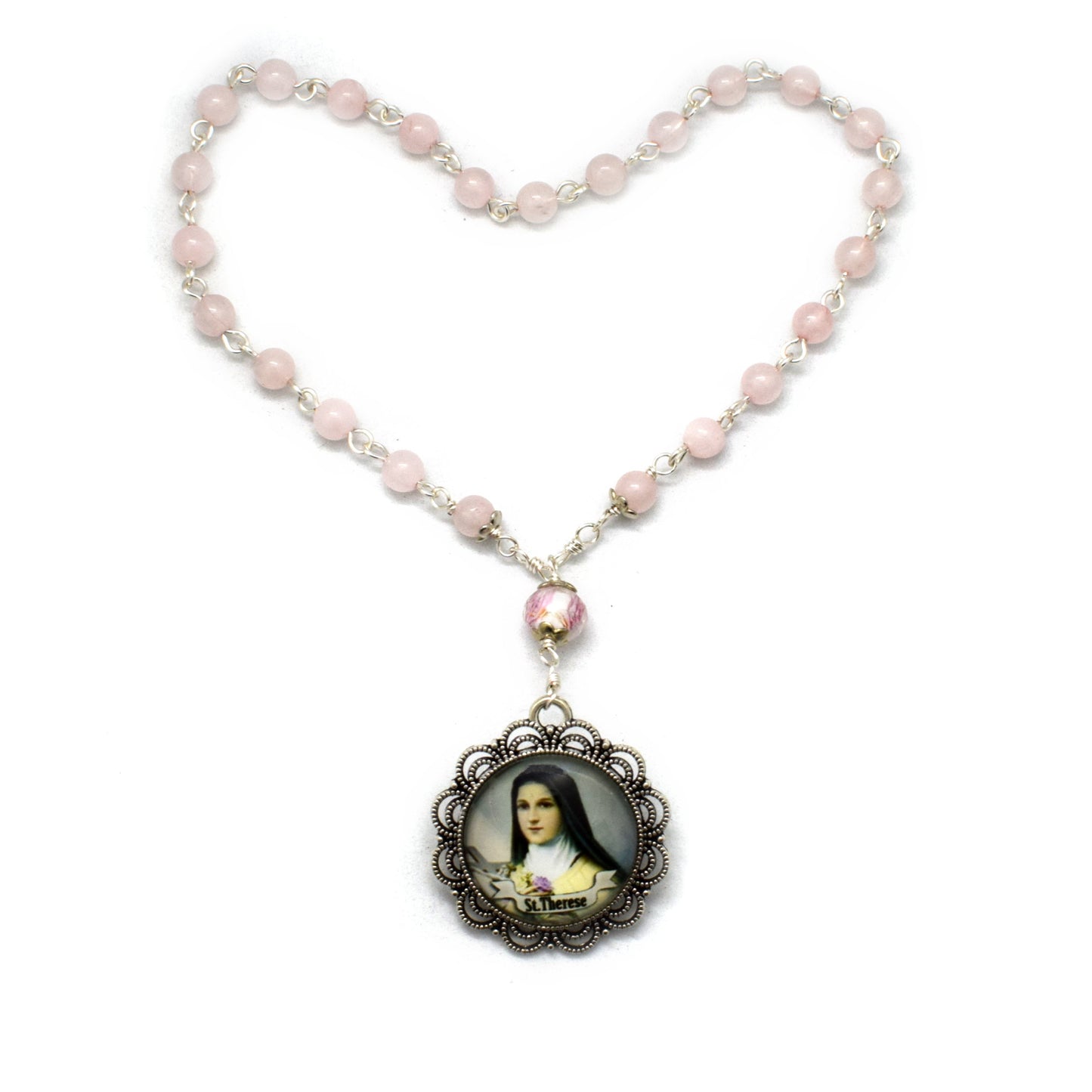Saint Thérèse Chaplet – 24 Glories with Rose Quartz - Grani di Senape Studio