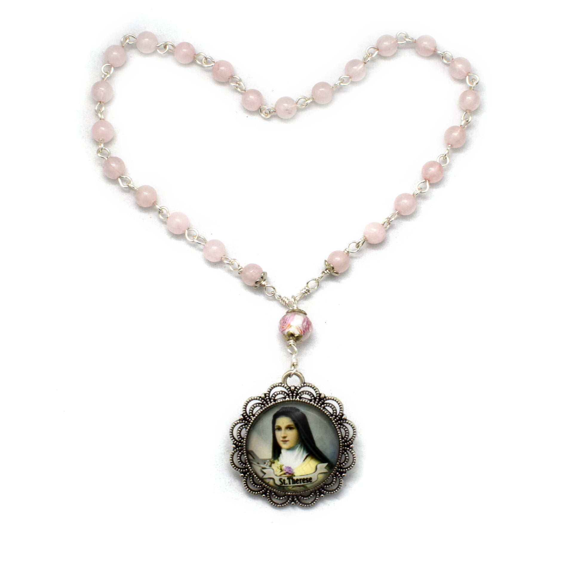 Saint Thérèse Chaplet – 24 Glories with Rose Quartz - Grani di Senape Studio