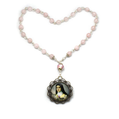 Saint Thérèse Chaplet – 24 Glories with Rose Quartz - Grani di Senape Studio