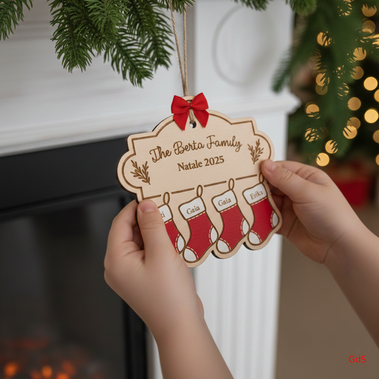 Personalized Wooden Christmas Ornament - Hand-Painted Family Stockings
