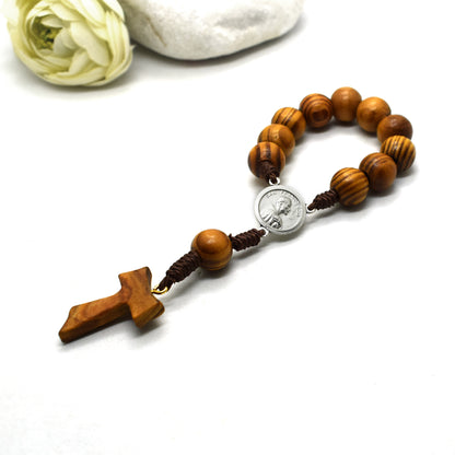 St Francis of Assisi Relic Rosary | Olive Wood Pocket Chaplet with Tau Cross