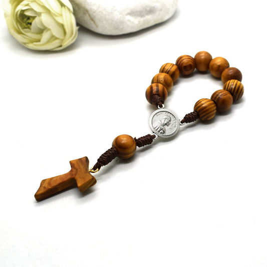 St Francis of Assisi Relic Rosary | Olive Wood Pocket Chaplet with Tau Cross