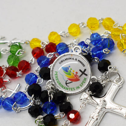 Pilgrims’ Jubilee Rosary with Official Logo – Handmade Crystal Beads Rosary - Grani di Senape Studio