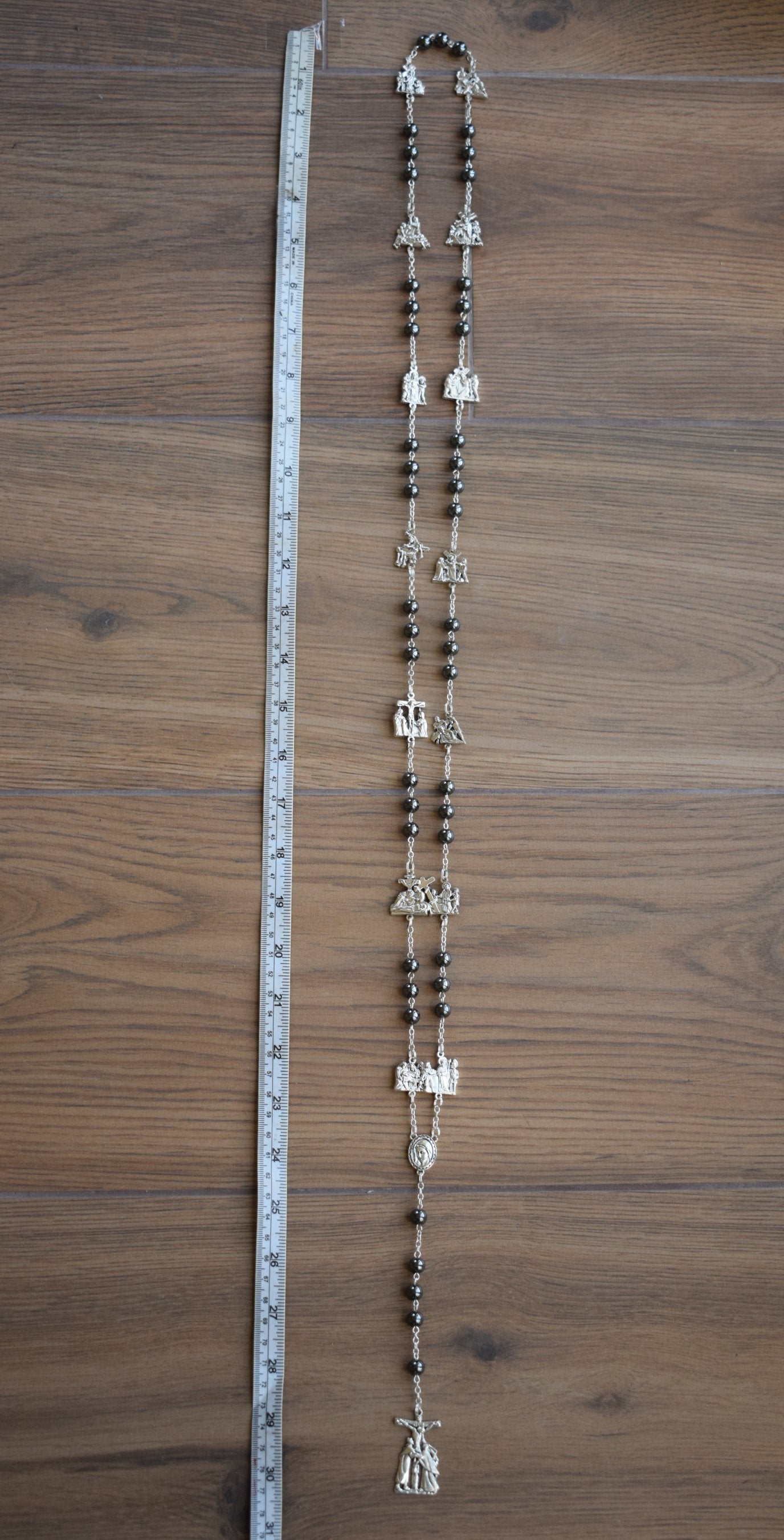 Stations of the Cross Rosary – Hematite Beads, Handmade Italian Via Crucis Chaplet - Grani di Senape Studio