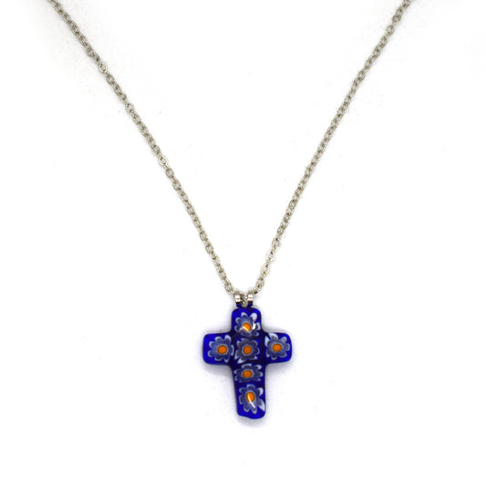Millefiori Cross Pendant Necklace | Murano Glass Cross | Handmade Italian Religious Pendant ♥