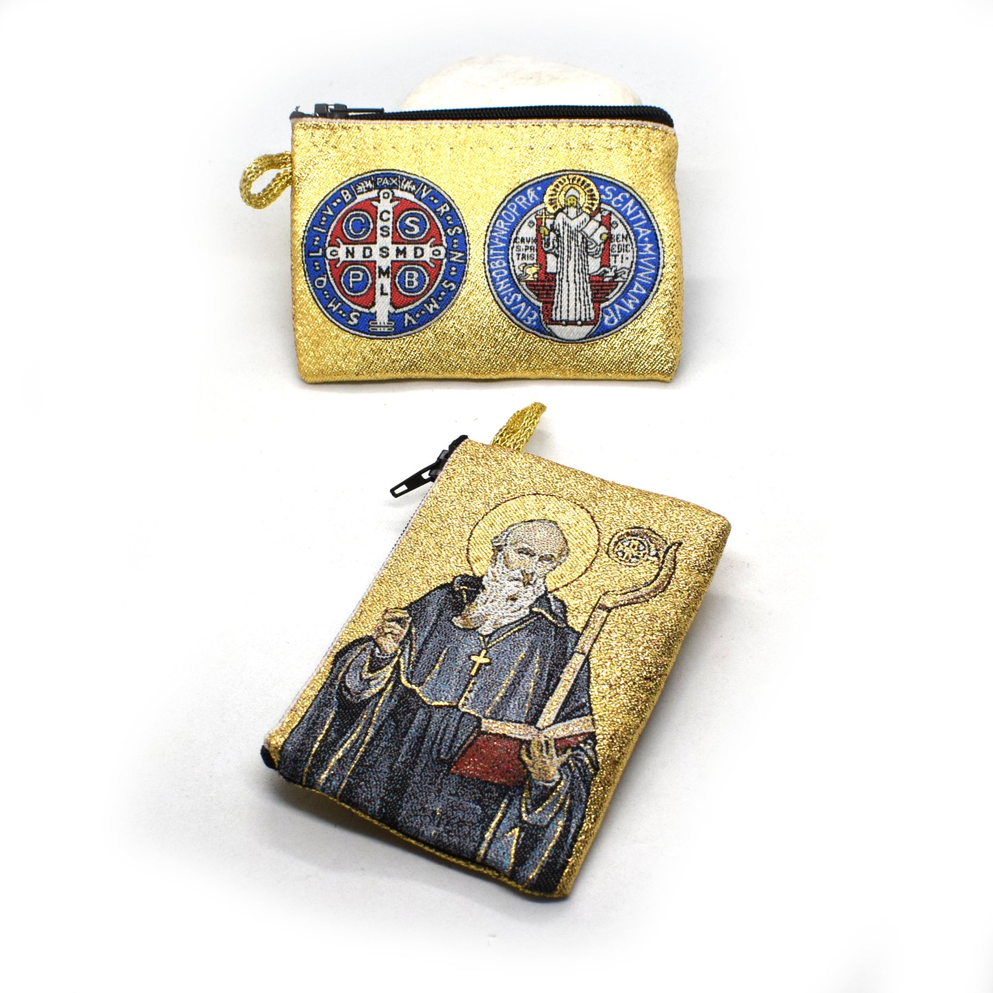Saint Benedict Rosary Pouch – Medallion Tapestry Coin Bag - Grani di Senape Studio