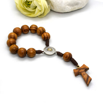 St Francis of Assisi Relic Rosary | Olive Wood Pocket Chaplet with Tau Cross