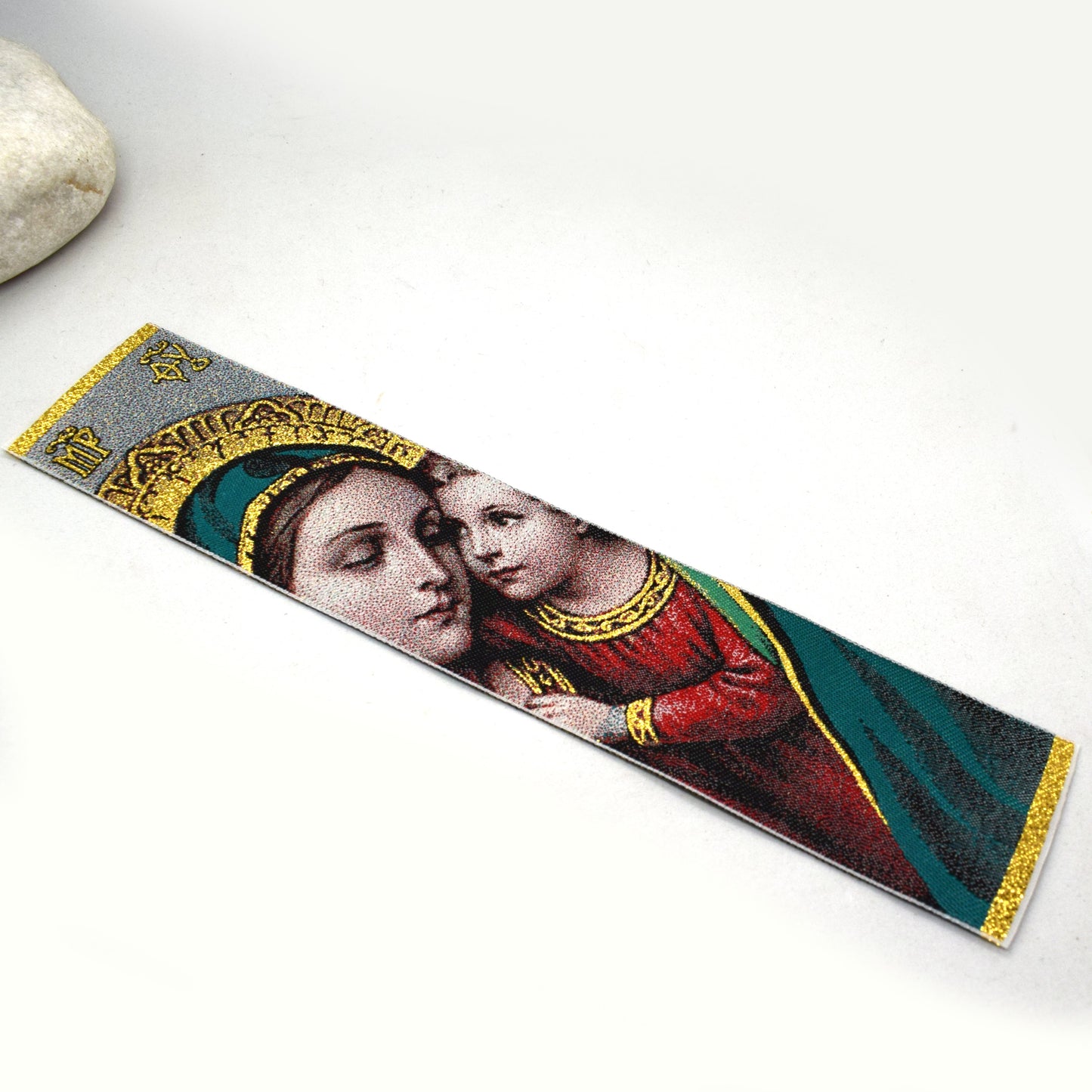 Virgin Mary and Child Jesus Fabric Bookmark | Byzantine Icon Christian Art | Catholic Bible Bookmark Gift