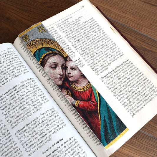 Virgin Mary and Child Jesus Fabric Bookmark | Byzantine Icon Christian Art | Catholic Bible Bookmark Gift