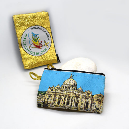 ✨ Jubilee 2025 Rosary Pouch – Double-Sided Tapestry with St. Peter’s Basilica & Logo – Handmade Catholic Gift from Italy ✨