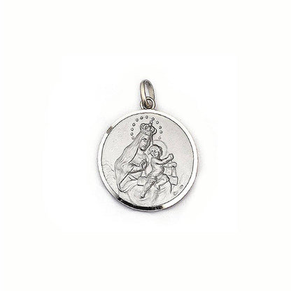 Italian Rhodium-Plated Sterling Scapular Medal – Our Lady of Mount Carmel & Sacred Heart of Jesus