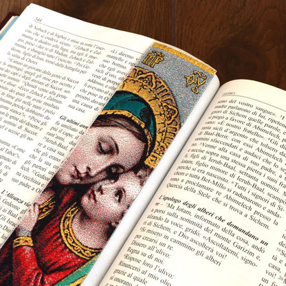 Virgin Mary and Child Jesus Fabric Bookmark | Byzantine Icon Christian Art | Catholic Bible Bookmark Gift