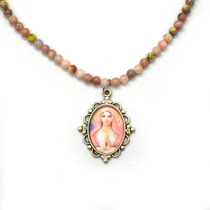 Watermelon Quartz Necklace with Madonna Pendant 🌸 - Grani di Senape Studio
