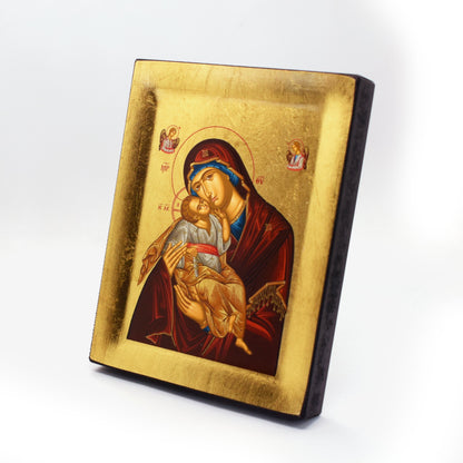 🌸 Our Lady of Tenderness Greek Orthodox Icon – Handmade Byzantine Wall Art – Christian Gift