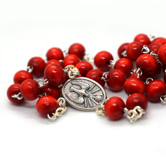 Holy Spirit Rosary Necklace – Wooden Confirmation Chaplet | Catholic Italian Faith Gift ✝️