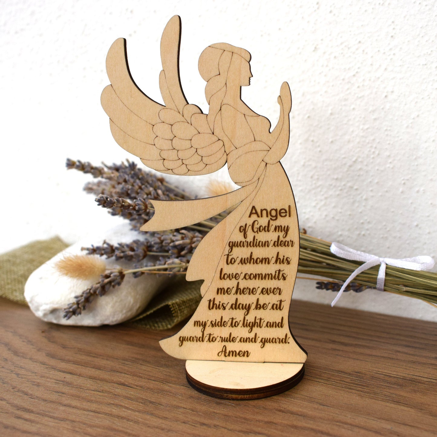 Guardian Angel Prayer Wood Stand – Personalized Baptism & First Communion Gift – Italian Handmade