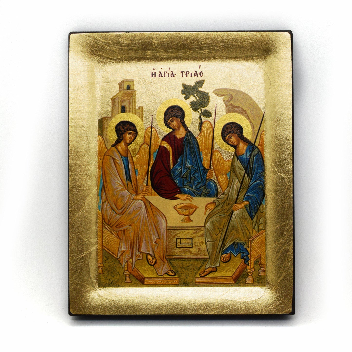 ✨ Orthodox Icon of the Holy Trinity – Andrei Rublev – Gold Leaf Wood Panel – Byzantine Religious Art