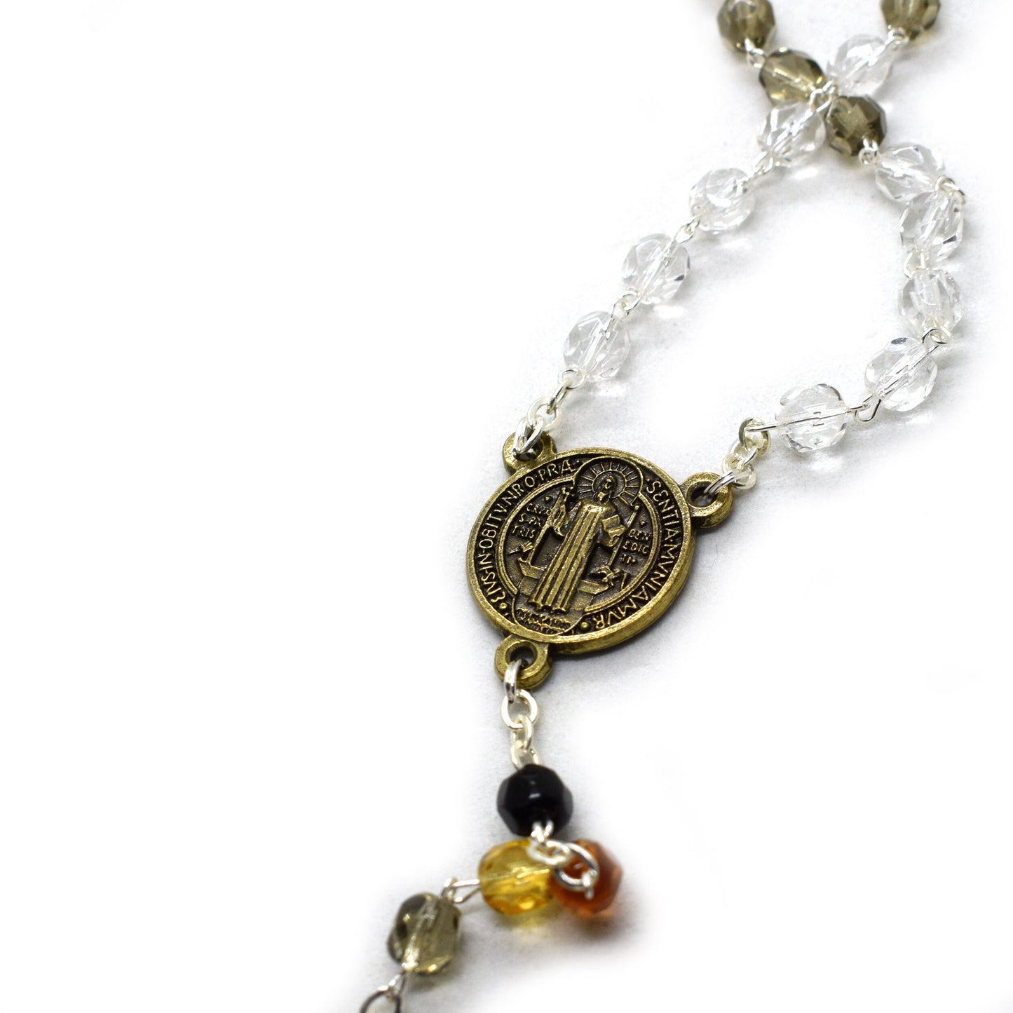 St Benedict Bronze Rosary | Italian Crystal Rosary Necklace | Saint Benedict Medal for Protection