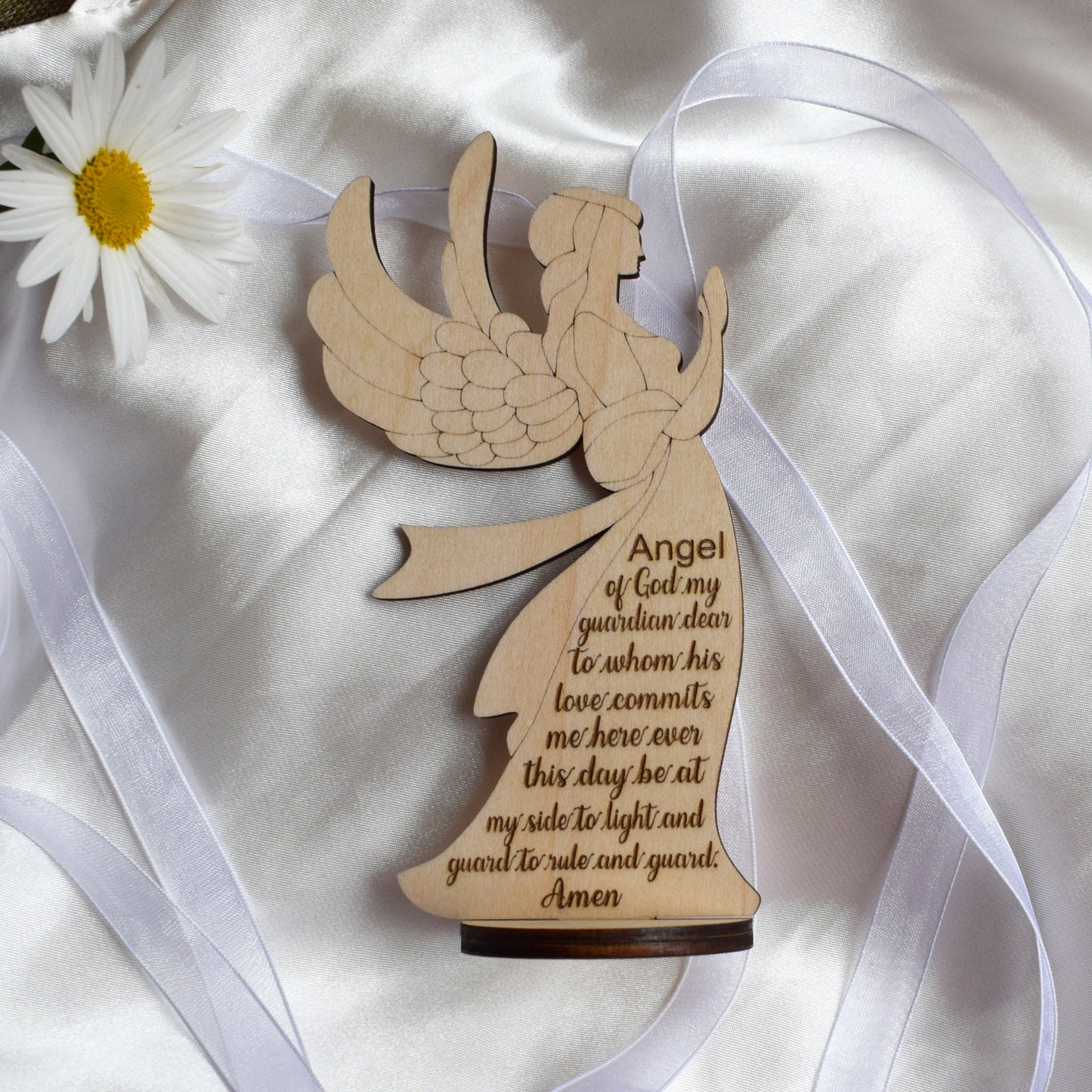 Guardian Angel Prayer Wood Stand – Personalized Baptism & First Communion Gift – Italian Handmade