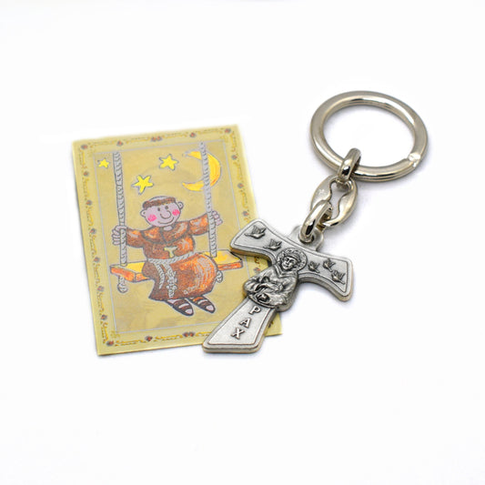 Saint Francis Tau Cross Keychain – Christian Keyring, Franciscan Catholic Gift