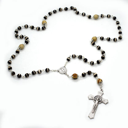 St. Benedict Five Decades Gemstone Rosary | Unbreakable Handmade Italian Rosary | Catholic Gift