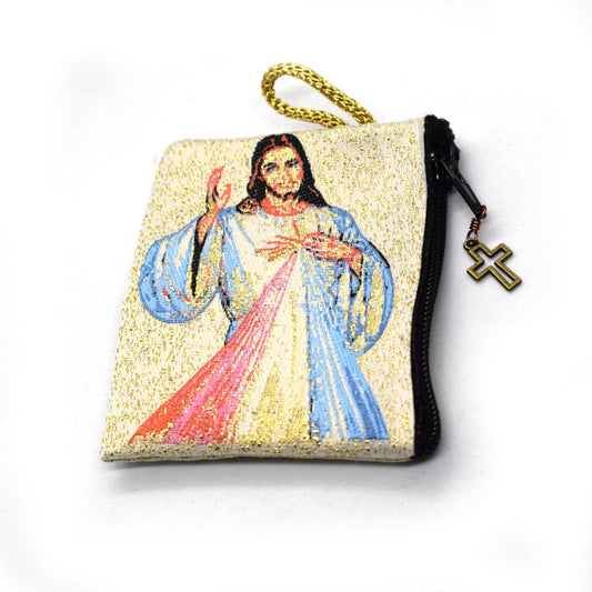 Divine Mercy Rosary Pouch – Tapestry Icon Case, Catholic Gift, Handmade in Italy