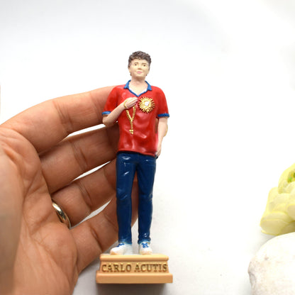 Saint Carlo Acutis Resin Statue | Hand-Painted Italian Christian Pocket Statue | Faith Gift