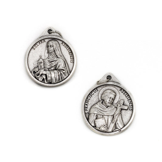 Saint Francis and Saint Clare of Assisi Large Catholic Medal Pendant | Double-Sided Religious Necklace | Italian Gift for Him or Her