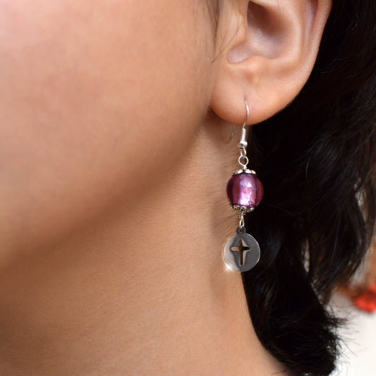 Murano Glass Cross Earrings | Handmade Christian Dangle Earrings | Italian Artisan Jewelry