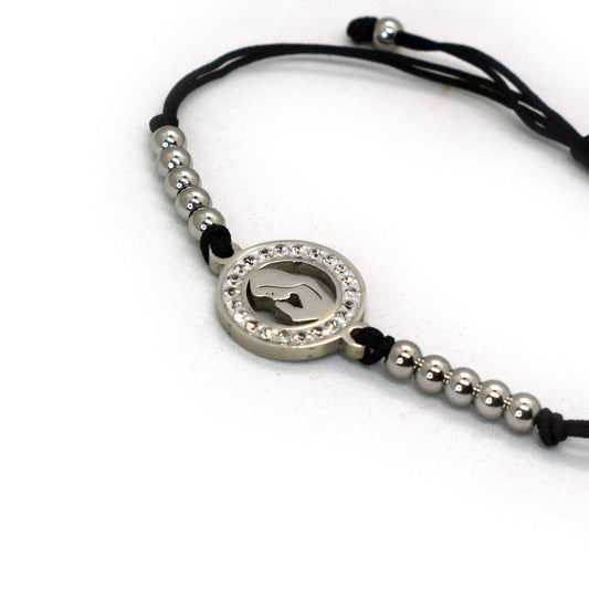 Adjustable Stainless Steel Rosary Bracelet with Virgin Mary Crystal Medal | Handmade Religious Jewelry Gift for Women