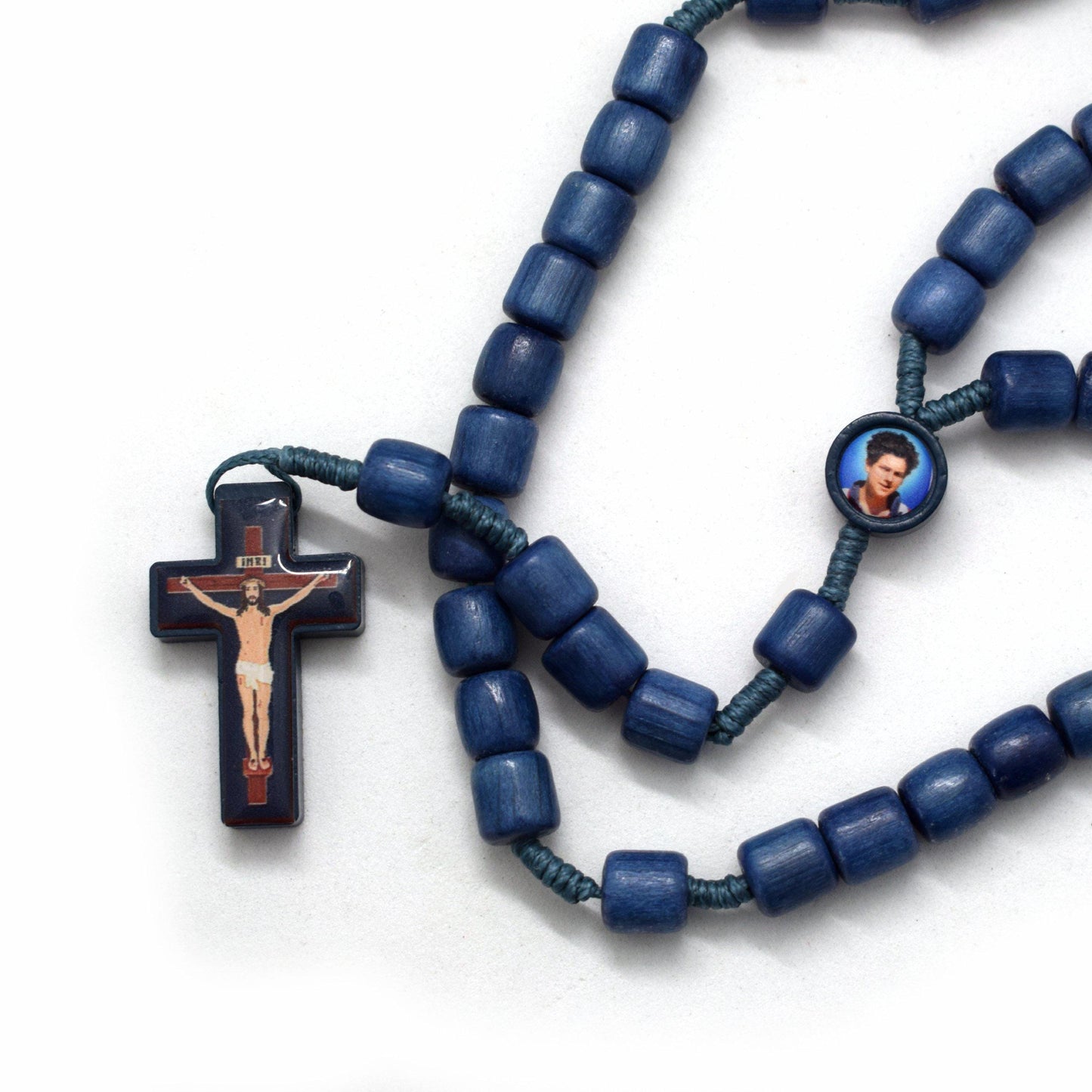 Saint Carlo Acutis Wooden Rosary – Handcrafted Blue Beads, Catholic Gift, Confirmation & First Communion