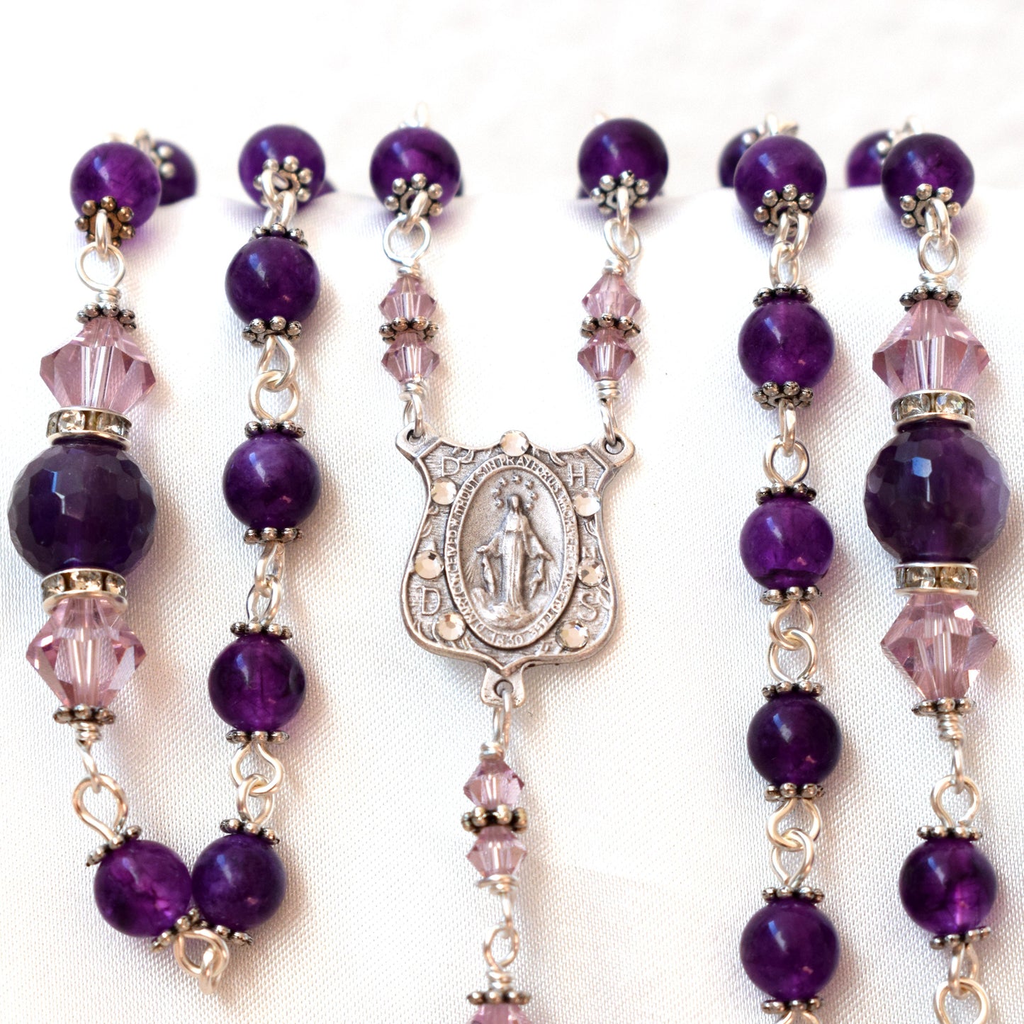 Personalized Amethyst Crystal Rosary – Swarovski Beads with Pardon Crucifix | Catholic Wedding, First Communion & Confirmation Gift